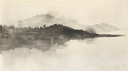 Serene ink landscape ideal for meditative spaces and cultural exhibitions