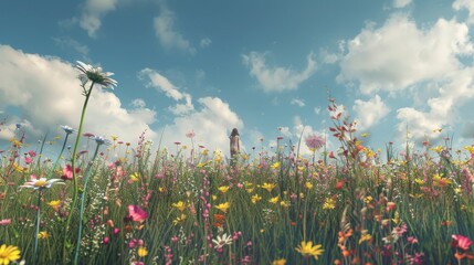 Serene meadow with vibrant wildflowers ideal for spring and summer themes