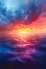 Dramatic Ocean Sunset with Clouds and Vibrant Colors, Generative AI