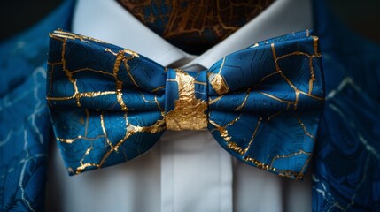 bow tie day, blue and gold kintsugi around neck
