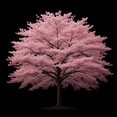 Pink Cherry Blossom Tree on a Black Background