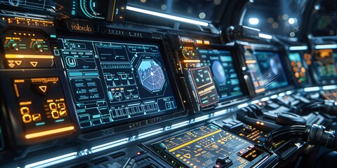 Zoom in on a futuristic spaceship dashboard, highlighting intricate buttons and screens like a detailed oil painting Embed subtle hints of board game strategies in the digital interfaces, hinting at