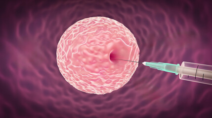 ilustration of a syringe piercing an egg during the in vitro fertilization process - fertility and in vitro fertilization concept