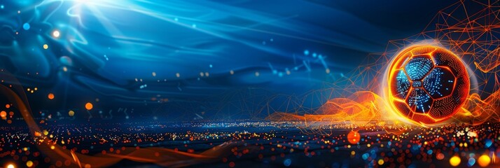 Dynamic digital pixel splash around soccer ball for engaging sports blog content