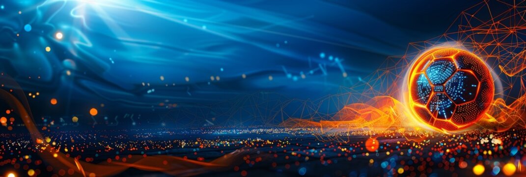 Dynamic digital pixel splash around soccer ball for engaging sports blog content