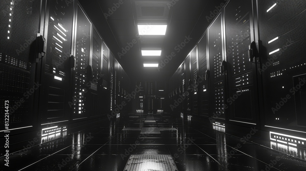 Aufkleber server maintenance flat design front view hardware setup theme 3d render black and white