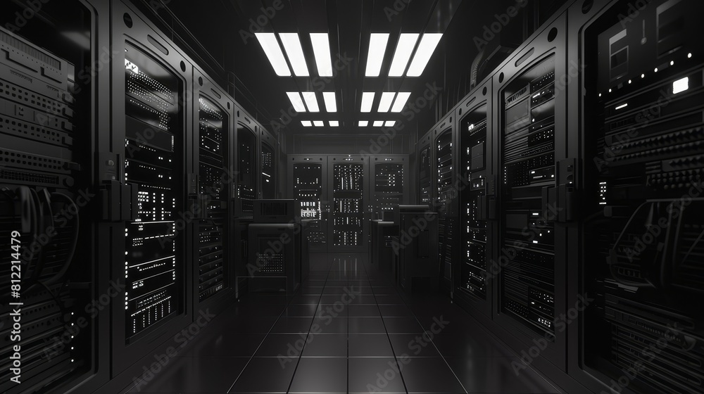 Aufkleber server maintenance flat design front view hardware setup theme 3d render black and white