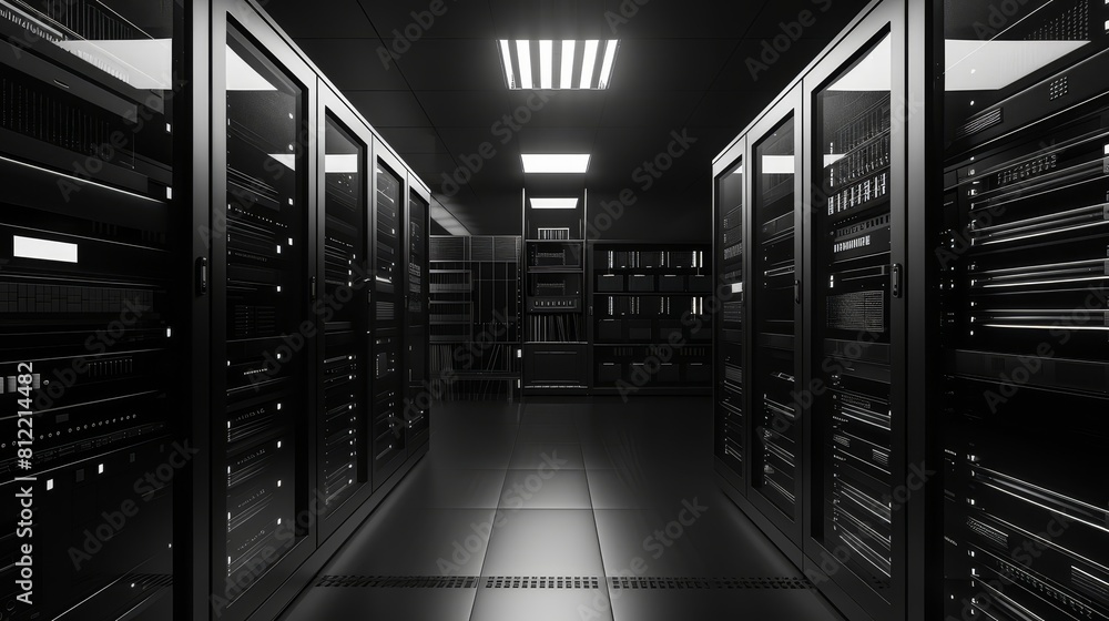 Aufkleber server maintenance flat design front view hardware setup theme 3d render black and white