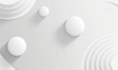 Abstract minimalist background featuring white spheres and circular shapes with a soft shadow aesthetic, perfect for clean and modern design elements in advertisements or presentations