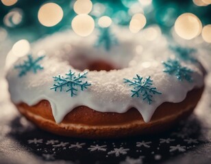 Festive Snowflake Donut on a Beautifully Lit Table
