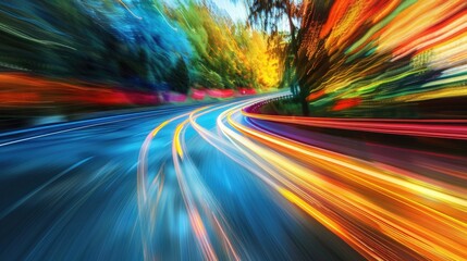 A vibrant magenta lens flare illuminates the electric blue automotive lighting on the car as it speeds down the highway at night, under a starry sky AIG50