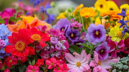 Springtime Garden: In a vibrant springtime garden, flowers of various colors burst into bloom, creating a dazzling display of reds, pinks, yellows, and purples 