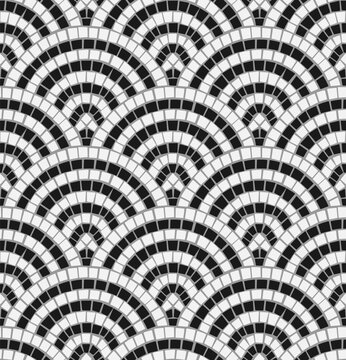 Black and white mosaic arched seamless pattern