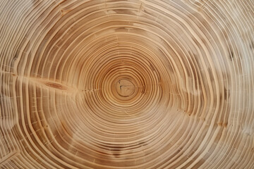 Detail of a cross-section of a tree trunk displaying its intricate pattern of annual rings, demonstrating the beauty and complexity of natural wood grain and tree age growth lines