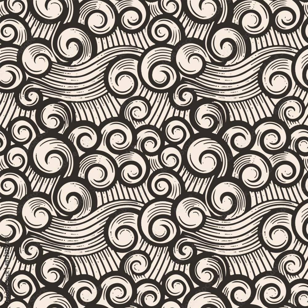 Canvas Prints black and white waves seamless pattern