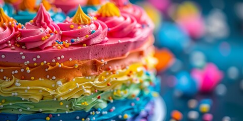 Vibrant Multi-Colored Cake With Sprinkles. Generative AI