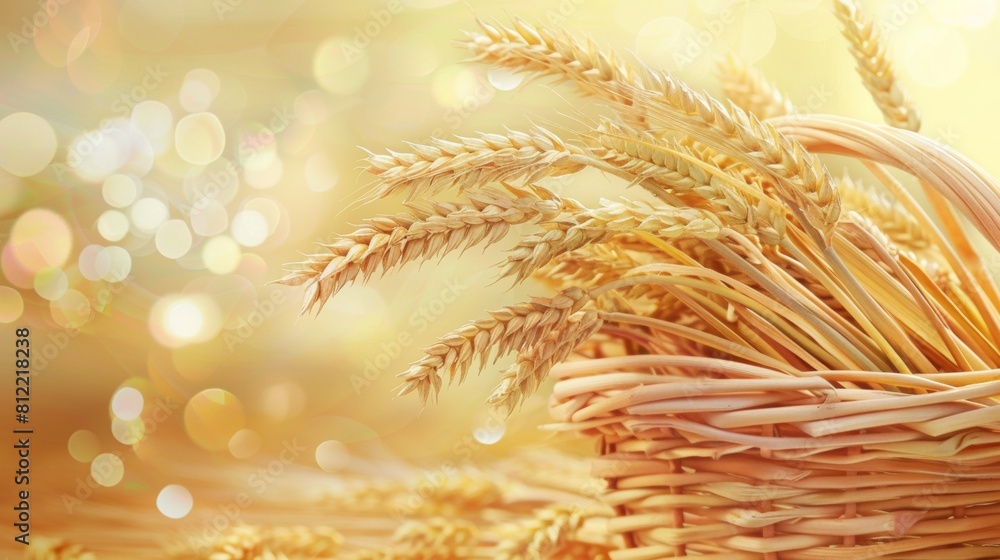Poster a bountiful basket overflows with ripe wheat, showcasing the rich golden hues of the grain and lush 