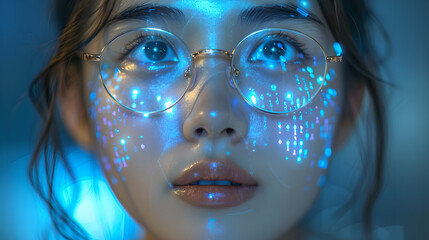 Close-Up of Woman with Futuristic Digital Makeup, Generative AI