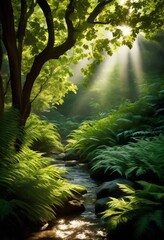 intriguing sunlight filtering through foliage creating shadows natural landscapes, patterns, leaves, silhouettes, shapes, glowing, trees, branches, plants