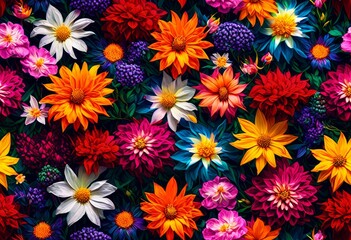 Fototapeta premium illustration, vibrant flowers blooming seasons changing time lapse, colorful, blossoming, growth, nature, flora, seasonal, changes, video, footage, sequence