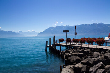 Beautiful dock by the Leman lake, Switzerland