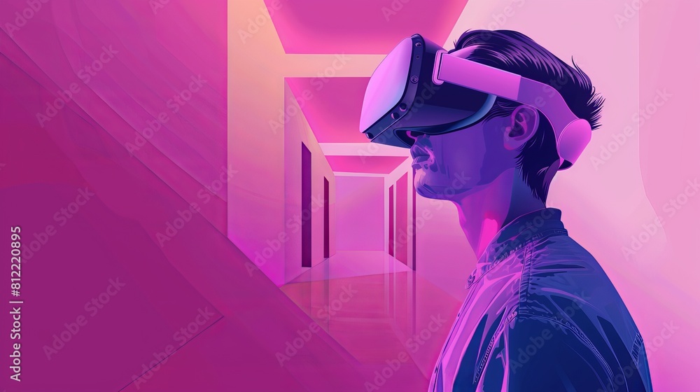 Poster virtual reality flat design side view immersive tech theme water color triadic color scheme