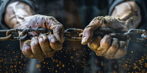 Hands Holding Dirty Chains. Generative AI