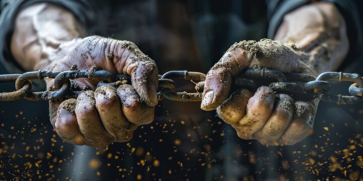 Hands Holding Dirty Chains. Generative AI