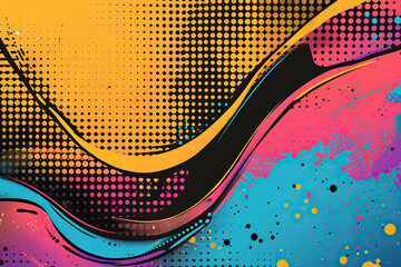 Abstract bright background, banner with halftones in pop art style. Generated by artificial intelligence