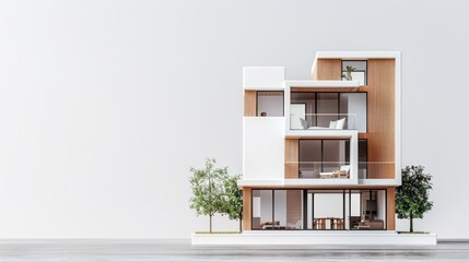 Modern miniature house model on white background. Generated AI image