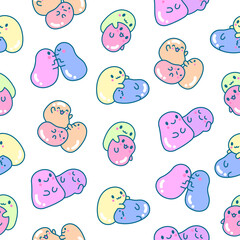 Cute friends kawaii tapioca pearls. Seamless pattern. Cartoon funny characters. Hand drawn style. Vector drawing. Design ornaments.