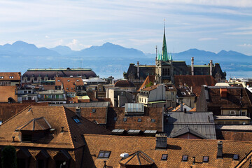Elevated panoramic view of Lausanne, Switzerland