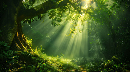 Sun Shines Through Trees in Forest