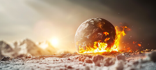 Global Warming. Earth is on fire with copy space for text, Banners for advertising