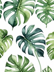 Monstera Leaves Watercolor Painting Generative AI Illustration 