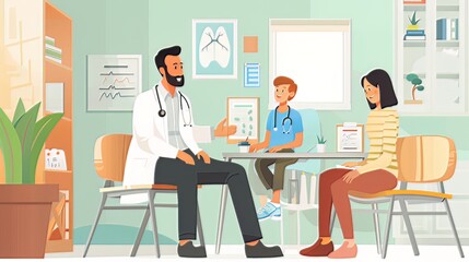 Wellness Check-Up: At a family clinic, a doctor performs a routine wellness check-up, assessing vital signs and discussing health concerns with the patient 