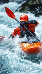 Canoeist s firm hold on paddle demonstrates control in turn   olympic sport concept