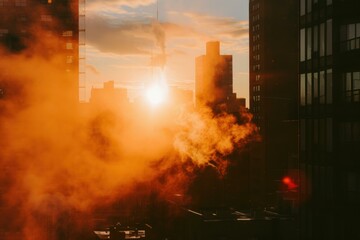 Radiant Big city sunset. Office urban. Generate Ai