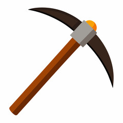 Axe equipment tool. Mining industry, axe illustration icon. Wooden work axe. Wood cartoon axe. Object mattock. Mining symbol. Mediaeval geologic craft. Cartoon axe. Excavation logo. Vector graphic.