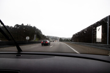 Image of the section of the A3 Porto, Braga, Portugal. Traffic conditioned due to bad atmospheric...