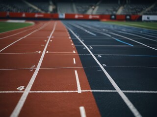 Running track of the stadium, close-up shot, shallow depth of field