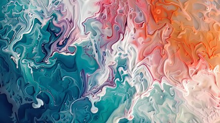 Fluid Art: Waves of flowing paint create an abstract piece, with different hues blending and separating to form unique textures and patterns