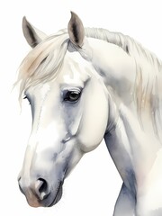 Obraz premium Floral White Horse Watercolor Painting Generative AI Illustration 