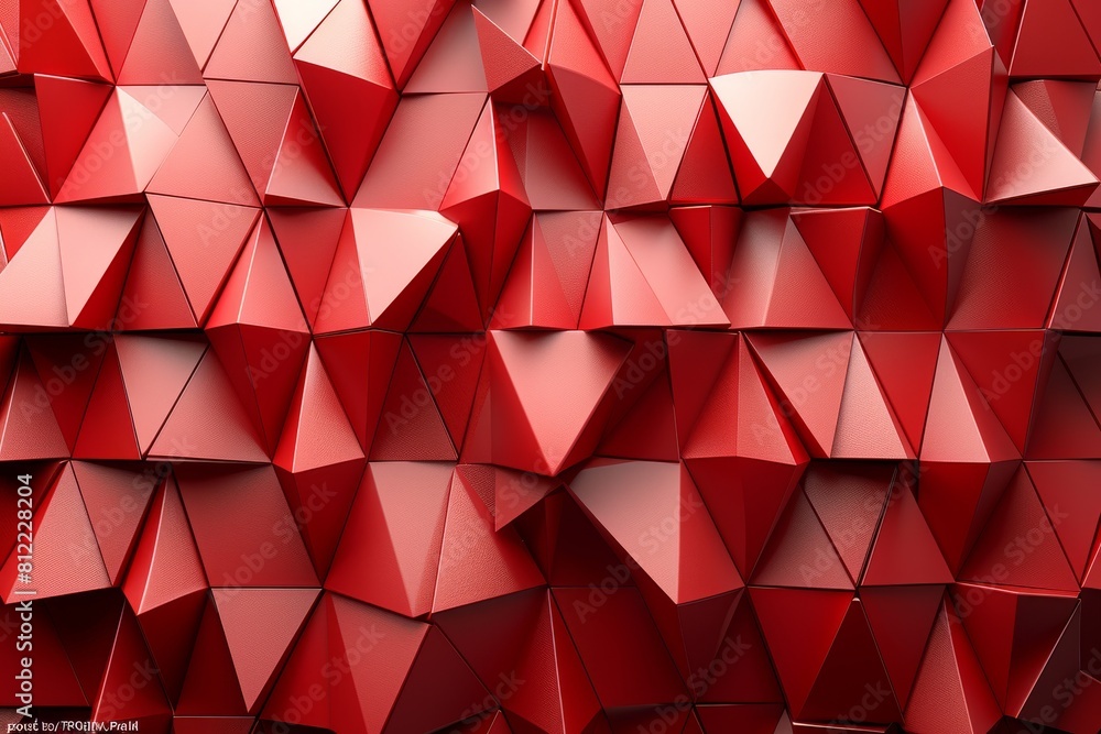 Poster close-up image capturing the intricate details of a red geometric pattern with a textured surface