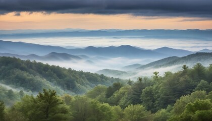 Foggy blue ridge mountains, Great Smoky Mountains National Park panorama created with generative ai	