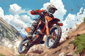 A simple outline drawing of a cartoon motorcycle with a joyful rider, cruising down a winding road, providing a delightful coloring opportunity for young children.