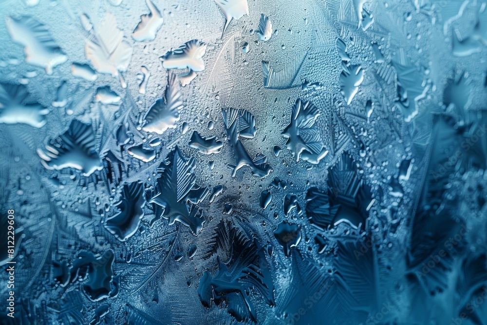 Poster this image captures the delicate and complex frost patterns that form naturally on a glass surface d
