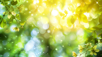 Fototapeta premium Green Leafy Branches - Sunlight Bokeh Background