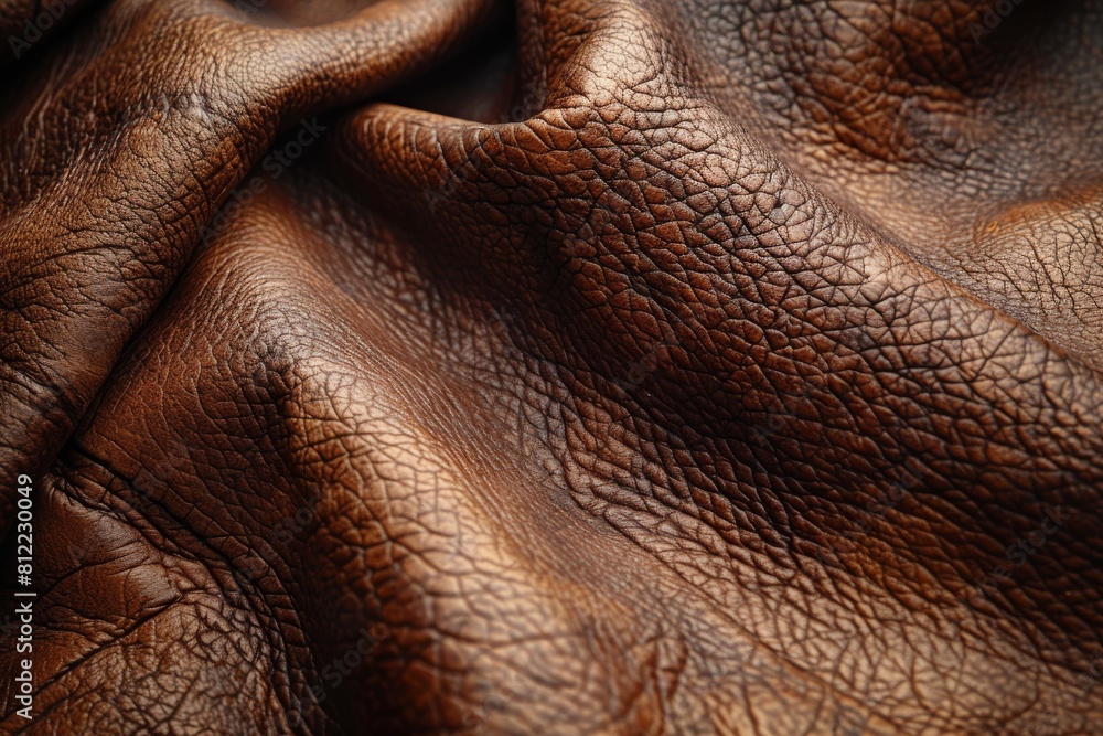 Poster high-resolution close-up showing the intricate texture and natural pattern of brown leather material