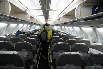 A passenger plane. Interior.The cabin of a passenger plane.